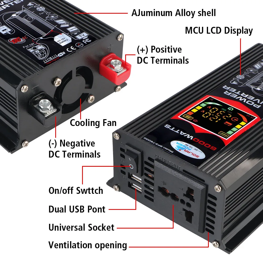 Car Power Invertor Universal Socket With 4.2A USB Vehicle-Mounted Household AC Converter DC 12V To 220V Car Accessories 6000W