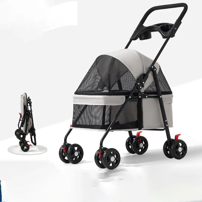 Foldable Pet Stroller, Lightweight Travel Carrier for Small Dogs Cats Up to 15 lbs, Portable Puppy Pushchair