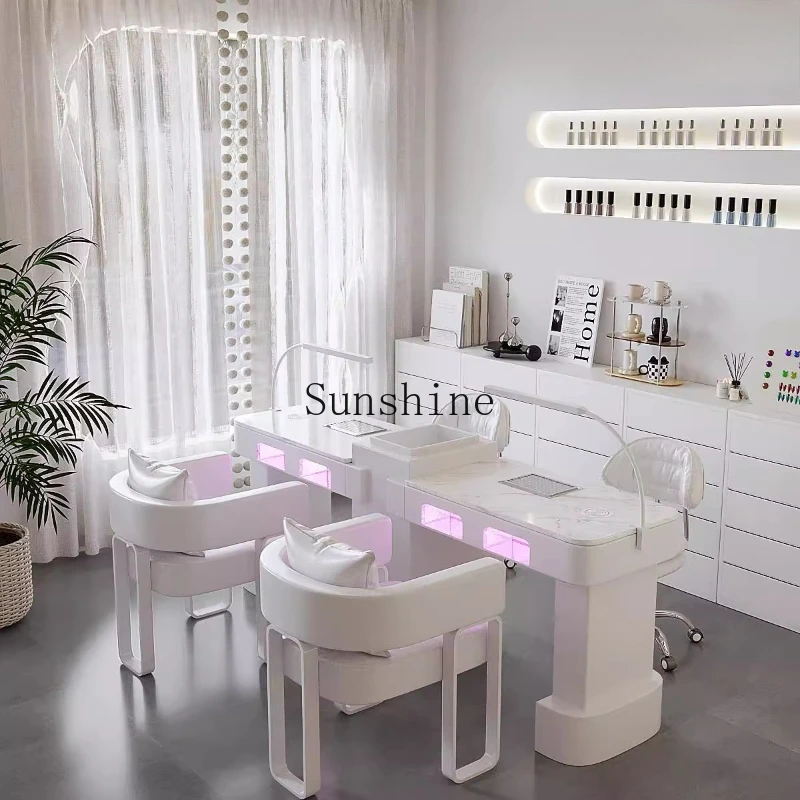 

Cream wind manicure table and chair set embedded in three generations of high-power vacuum cleaner red light baking lamp