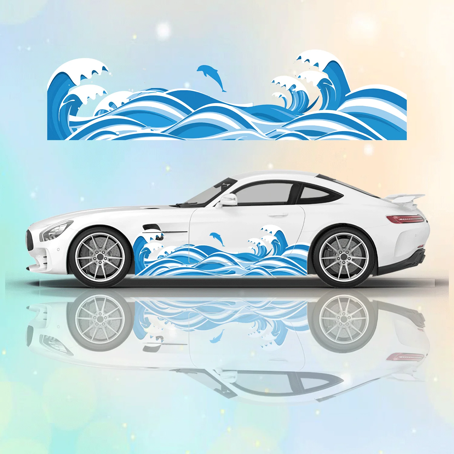 Abstract Blue Sea Wave Art Car Side Sticker Vinyl Self-adhesive Paper Motorsport Paint Decal Suitable for Truck Suv Decoration