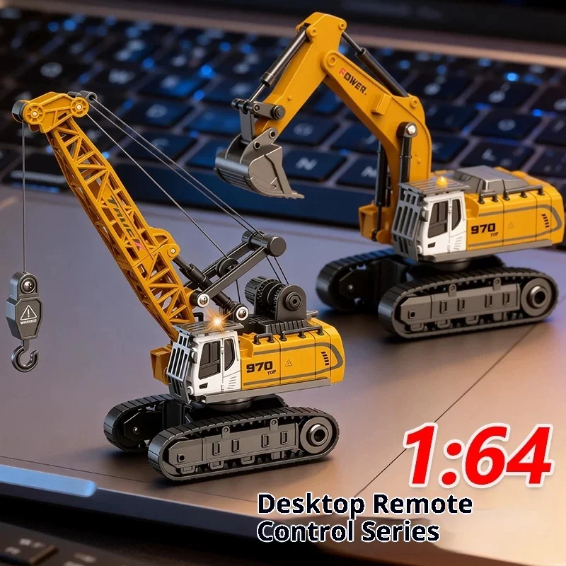 1:64 Scale Alloy Construction Vehicles Excavator Forklift Dump Truck Mini Desktop Play Toys For Kids Truck Remote Control