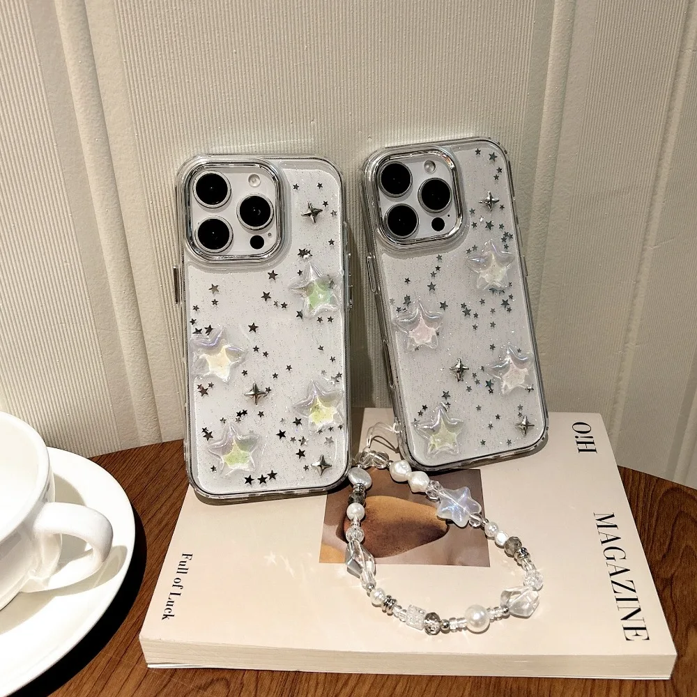 Laserster transparant telefoonhoesje voor iPhone 12-17 Pro Max Plus met draagkoord telefoonbeschermhoes