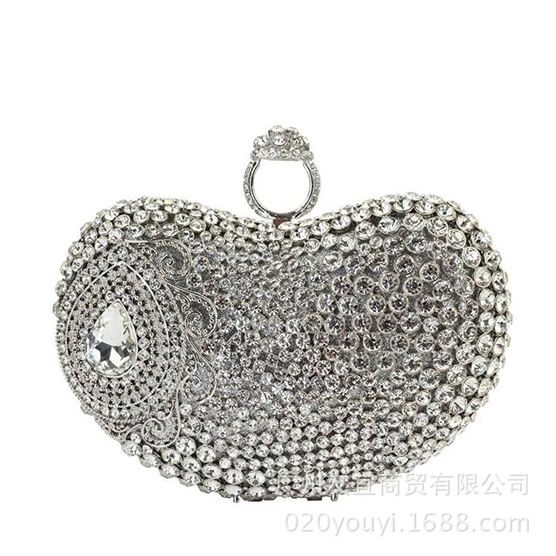 Metal Diamond Dinner Bag Rhinestone Clutch Ring Chain Bag Crystal Eveng Bags Nouveautés Sacs À Main Vestido De Noche Fiesta Lujo