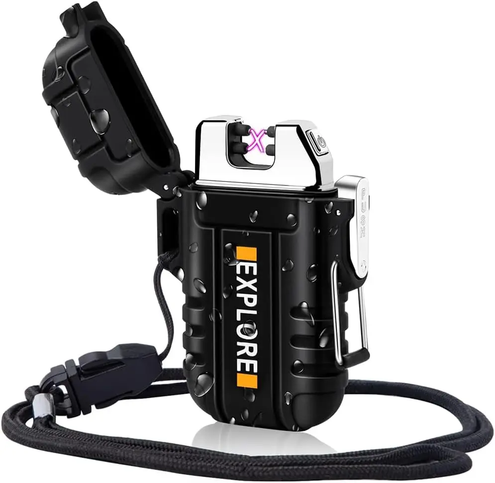 2025 Waterproof Electric Lighter Windproof Dual Arc USB Rechargeable Flameless Plasma Lighters for Camping Hiking Survival