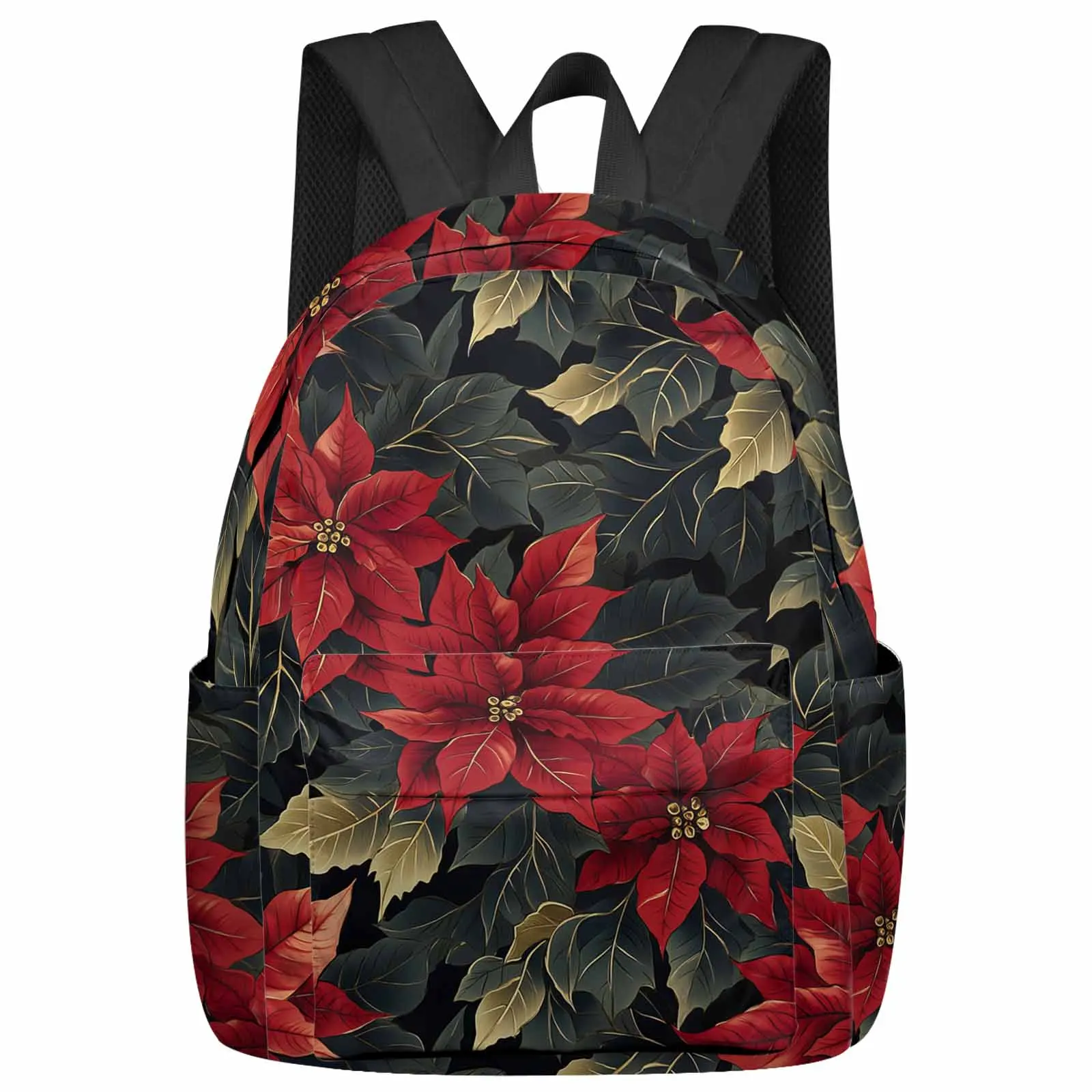 

Flowers Christmas Flowers Poinsettia Large Capacity Backpack Men Laptop Bags High School Teen College Girl Student Mochila