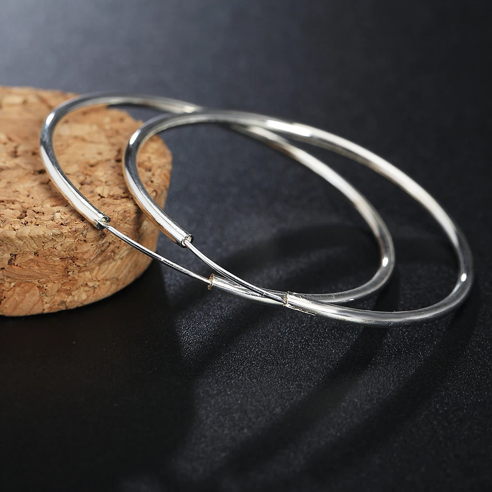 

Hot Classic 5cm-6cm Big Circle 925 Silver Hoop Earrings For Women Fashion Wedding Birthday Gift Fine Jewelry