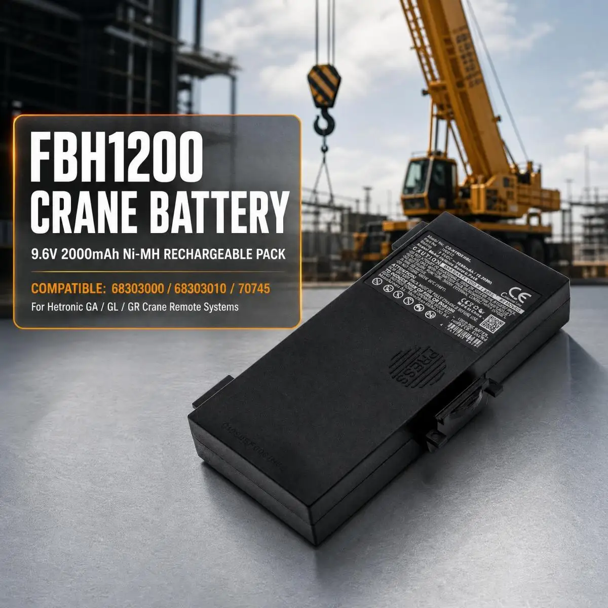 68303000 68303010 70745 FBH1200 2000mAh Ni-MH Rechargeable Replacement Battery Pack for Hetronic GA GL GR Crane Remote Control