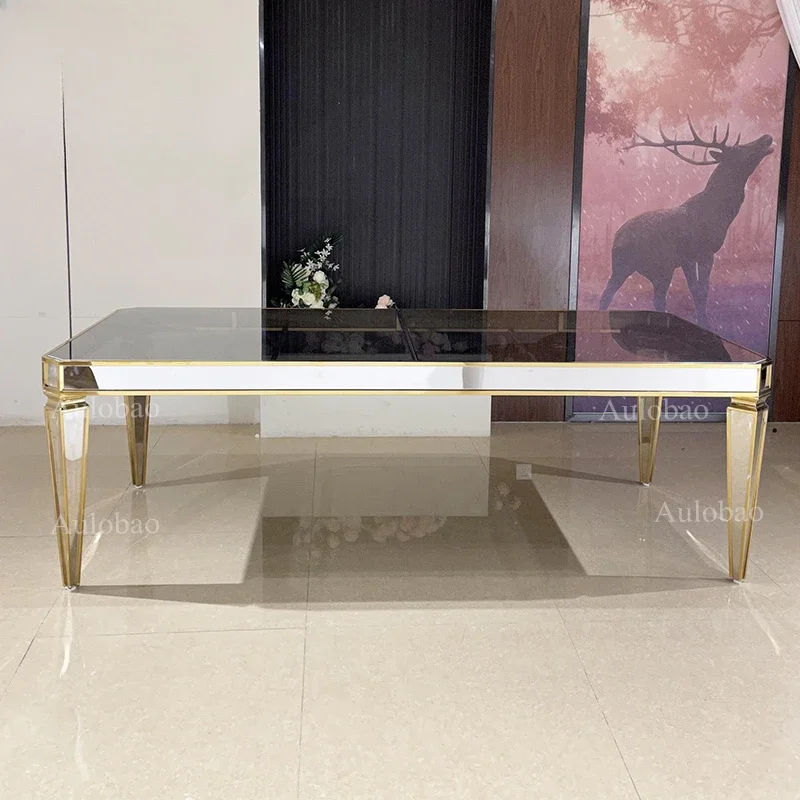 12 stainless steel mirrored glass roof wedding dining table in the restaurant