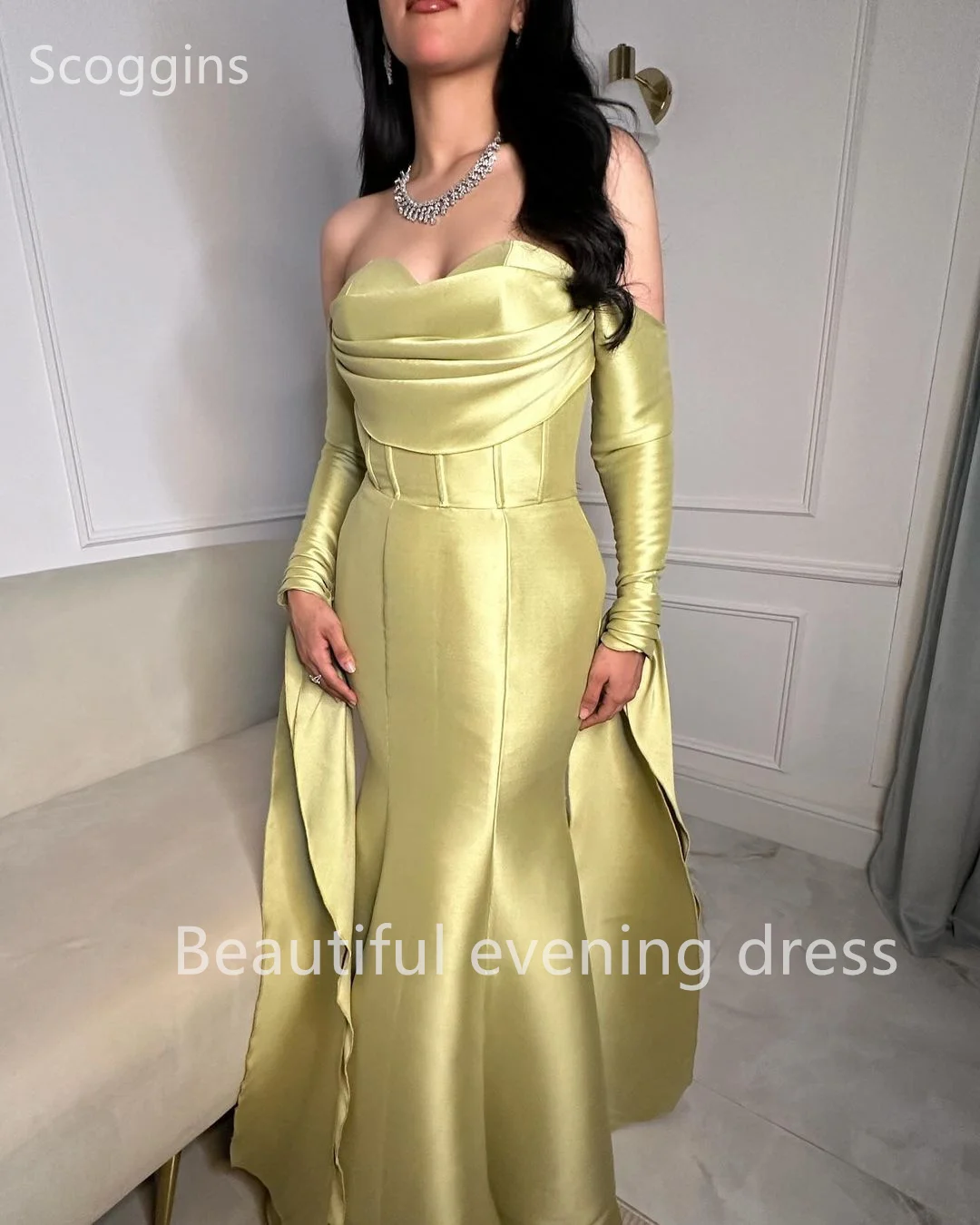 Scoggins Mermaid Sweetheart Zipper Up Floor-Length Long Sleeves Satin Lining Evening Dresses Party Dresses Elegant Party Dresses