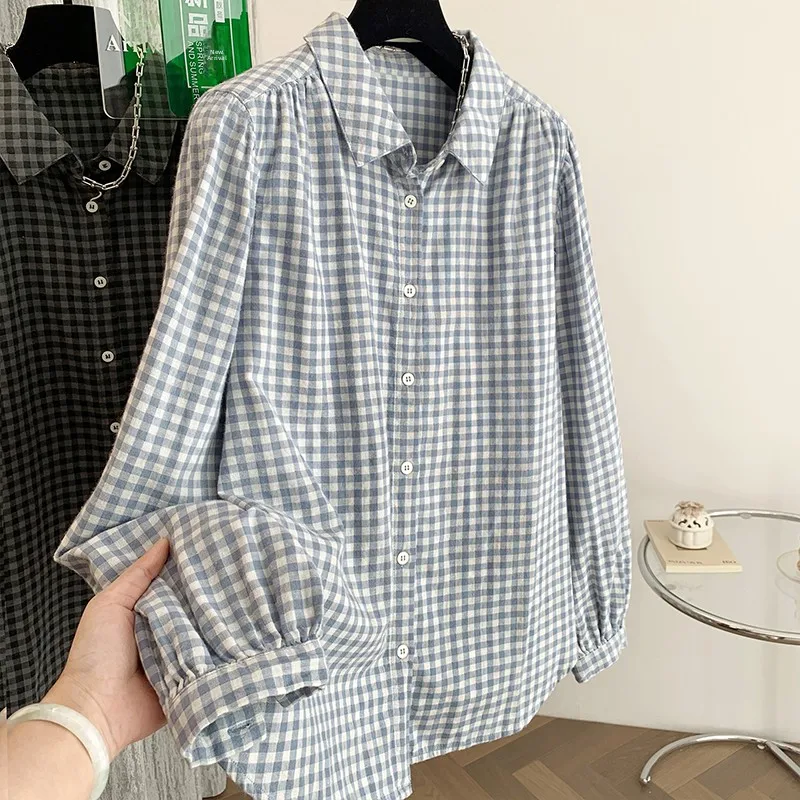 

plus Size Women's Shirt Casual Loose Plaid Spring Autumn Fashionable Commute Style Long Sleeve Breathable Comfortable Top