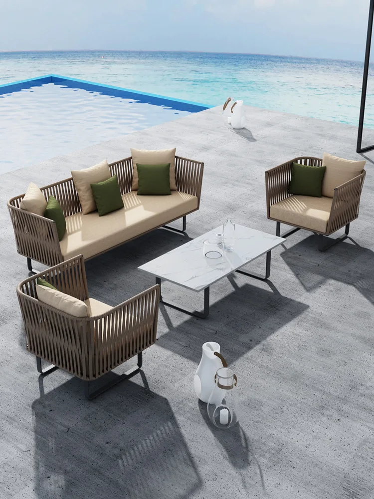 Outdoor furniture balcony leisure rattan chair villa The Courtyard garden outdoor waterproof rattan sofa coffee table combinatio