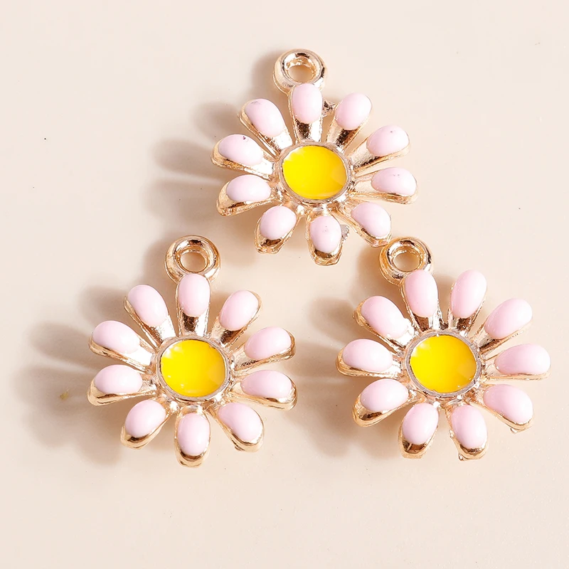Leslie 10 Stück Emaille-Anhänger in Weiß und Gelb mit Gänseblümchen-Motiv für die Herstellung von Halsketten, Ohrringen, Armbändern, Charms, DIY-Schmuckzubehör – Detail 20