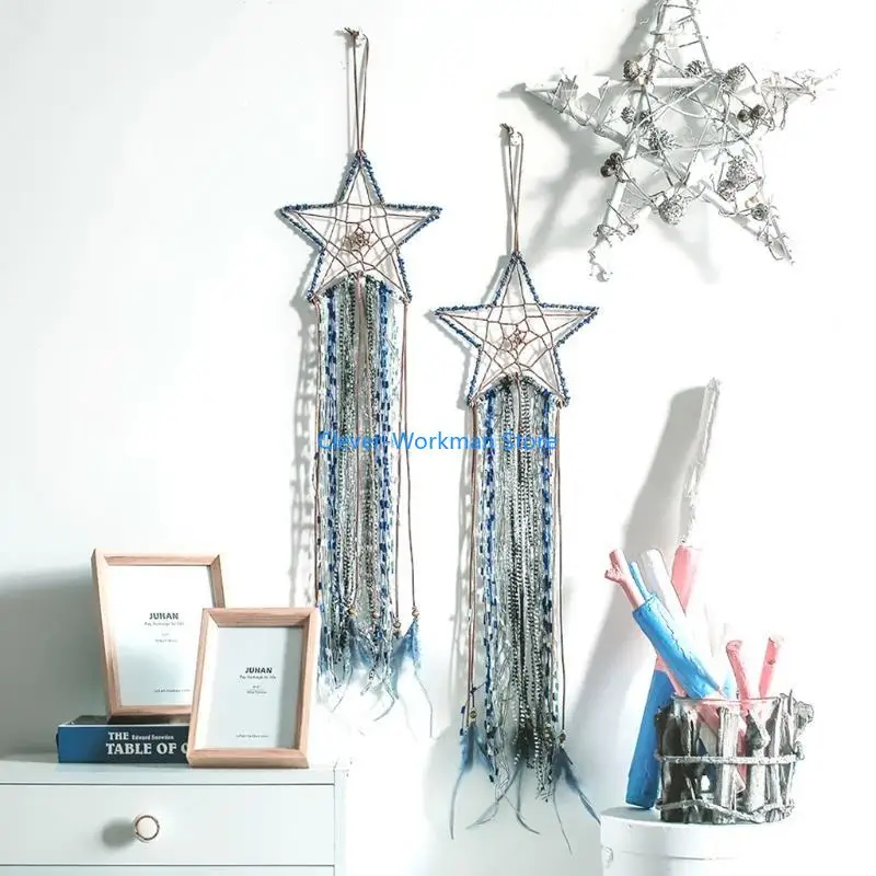 24TD حلقة معدنية مصنوعة يدويًا لصائد الأحلام من Macrame Star Hoop Dream Catcher إطار دائرة #5