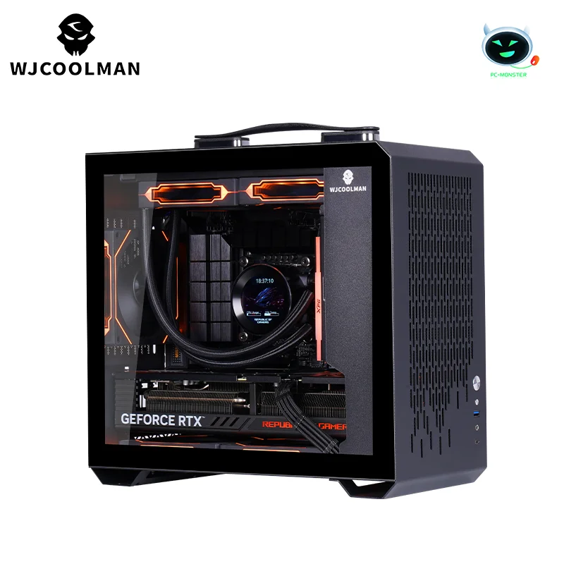 WJCOOLMAN T02 Black Handle Small PC Case MATX Desktop Computer 240 Water Cooled Computer ITX Desktop Mini Portable Chassic Game