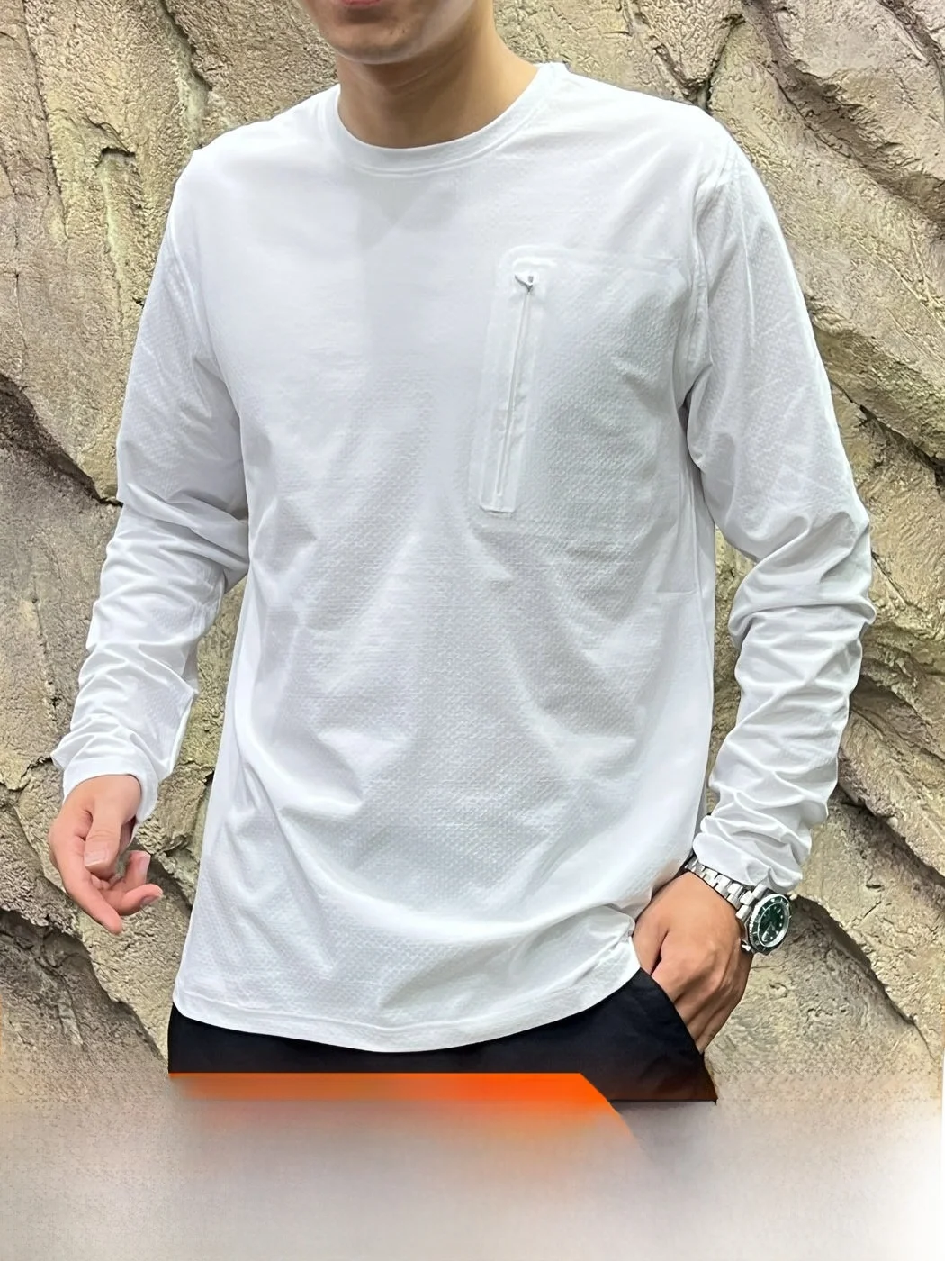 Men's Outdoor Quick Dry Sealed T-Shirt Functional Texture Technology Fabric Moisture Wicking Spring Autumn Standard Fit Long ...