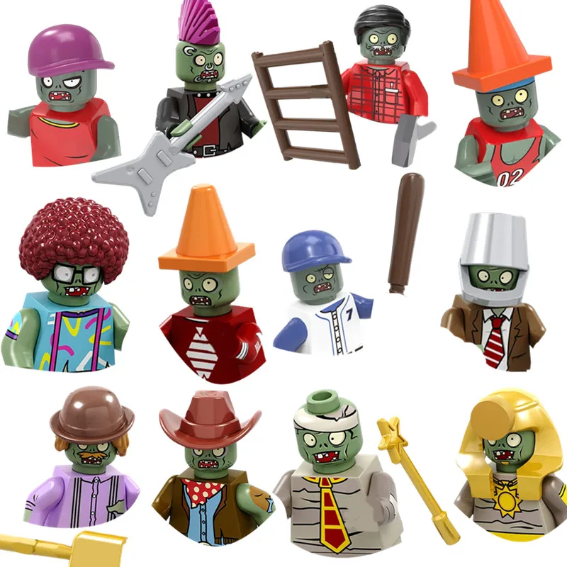 Anime Game Character Explosion Head Bucket Zombie Building Block Mini Movable Doll Model Brick Kid's Assembly Toy Christmas Gift