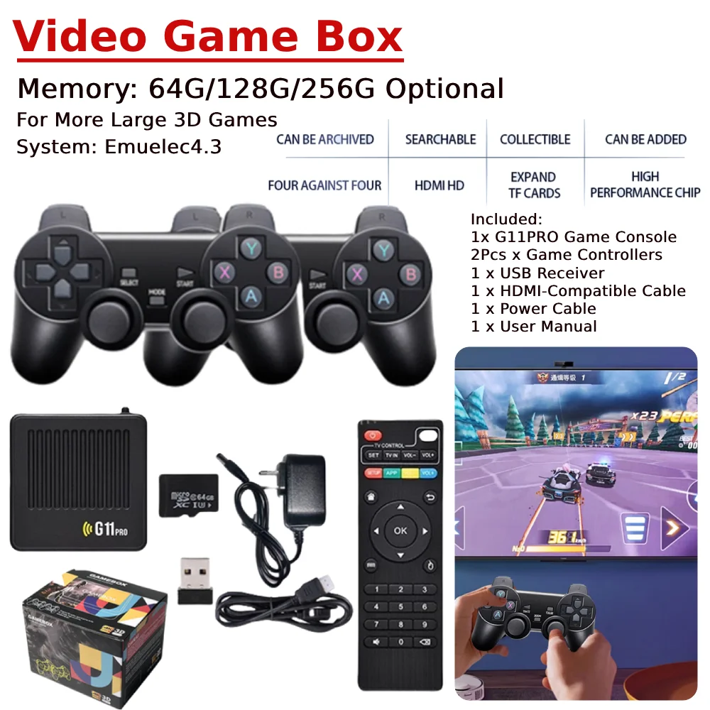 

Video Game Box Built in 10000 Retro Games Retro Home Console 4K HDMI-Compatible Output with 2.4G Wireless Dual Gamepad
