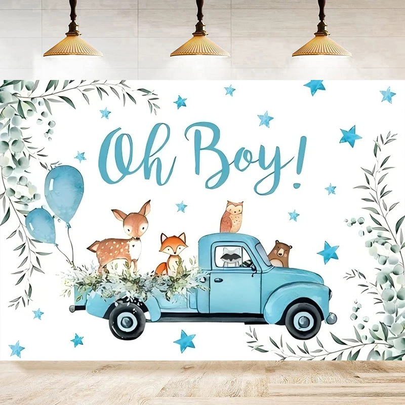 Photography Backdrop Holy Cow Baby Shower Oh Boy Background Greenery Red Tractor Farm Animals Baby Party Decor Banner Poster
