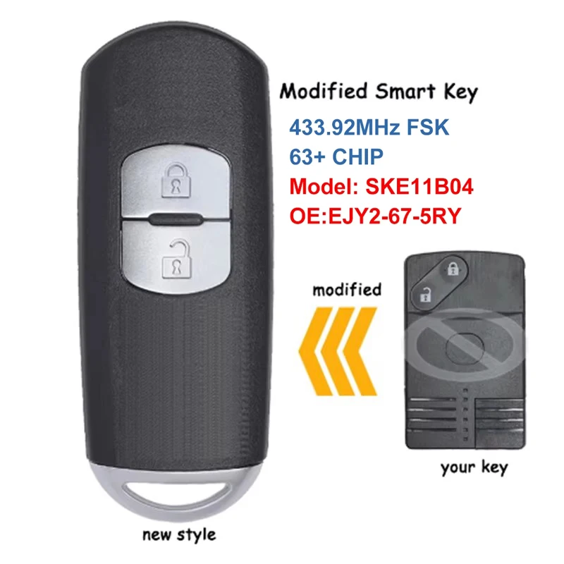 KEYECU Replacement Proximity Smart Remote Key fob 2B 433.92MHZ for Mazda CX-9 CX-7 MX-5 MIATA 2010-2015 SKE11B-04 EJY2-67-5RY