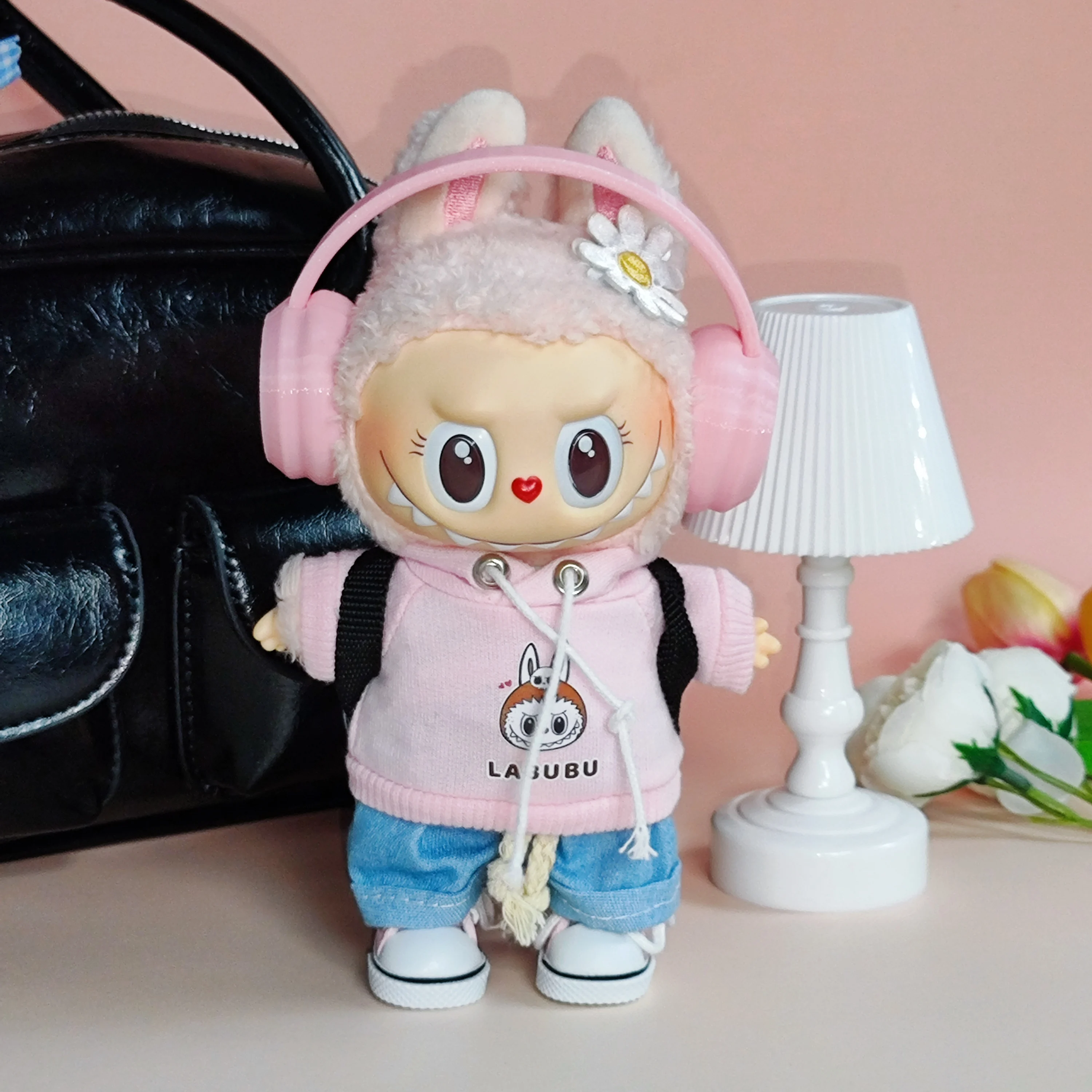 【Outfit Only】17cm Labubu Vinyl Keychain Outfit - Printed Hoodie Set with Accessories (Kawaii Style)