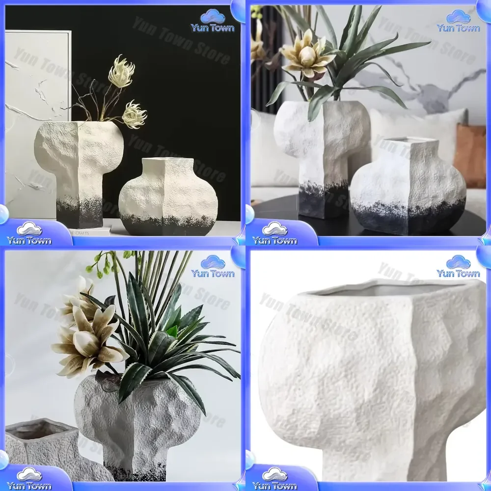 New Chinese Retro Resin Black and White Ink Vase for Home Decor Living Room Bedroom Office Desk Art Decoration Vintage Style