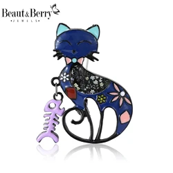 Beaut&Berry Enamel Cartoon Cat Brooches for Women Unisex Animal Pins Friends Party Gifts Banquet Jewellery Accessories