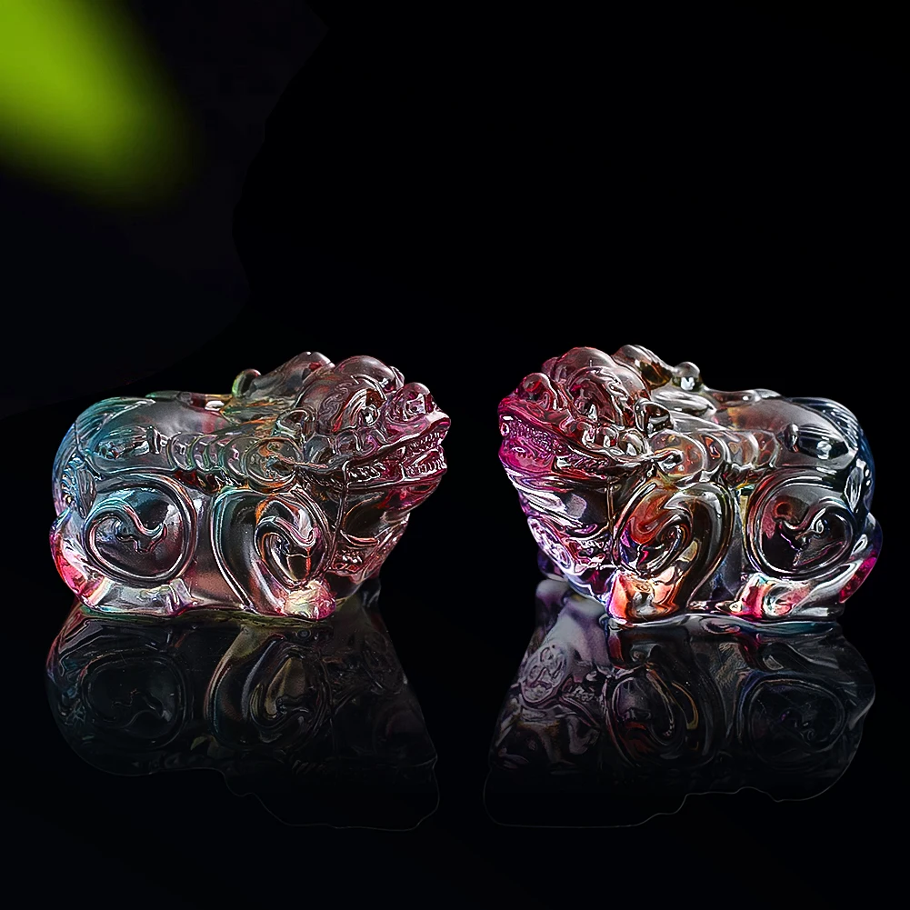 Mythical Wild Animal Figurine Crystal Glass Feng Shui Lucky Pixiu Statues Paperweight Brave Troops Miniatures Collectibles Decor