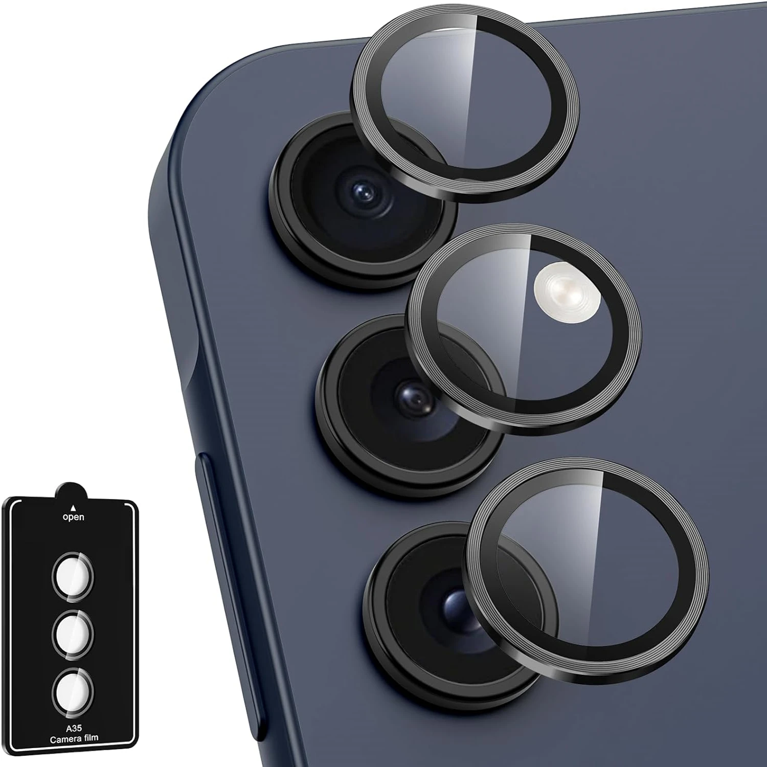 Metal Camera Lens Ring Protector for Samsung Galaxy A57 A37 A55 A54 A35 A34 A25 A16 A15 A17 A07 Alloy Lens HD Glass Shinny Cap