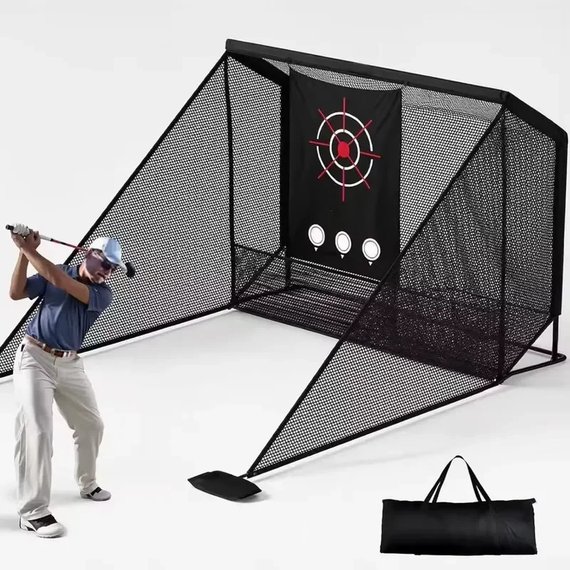 10x7ft Golf Practice Hitting Net with Heavy Steel Frame and 2 Side Net Barriers for Indoor Outdoor Use