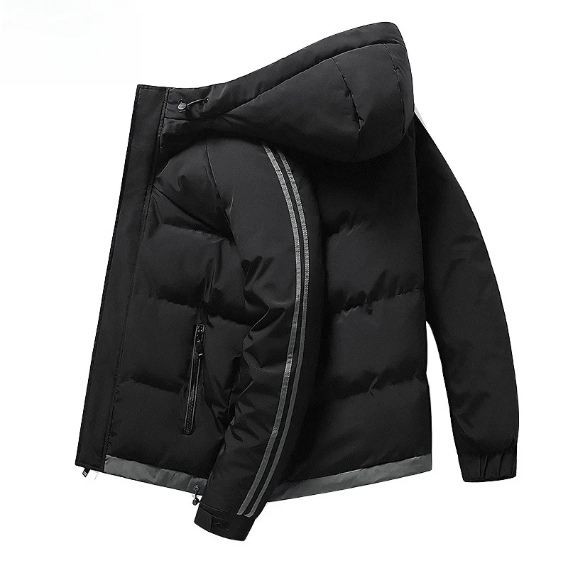 Yuzhao Lin メンズ厚手ダウンコットンジャケットフード付き暖かい冬服大きいサイズコットンコートポリエステル繊維長袖