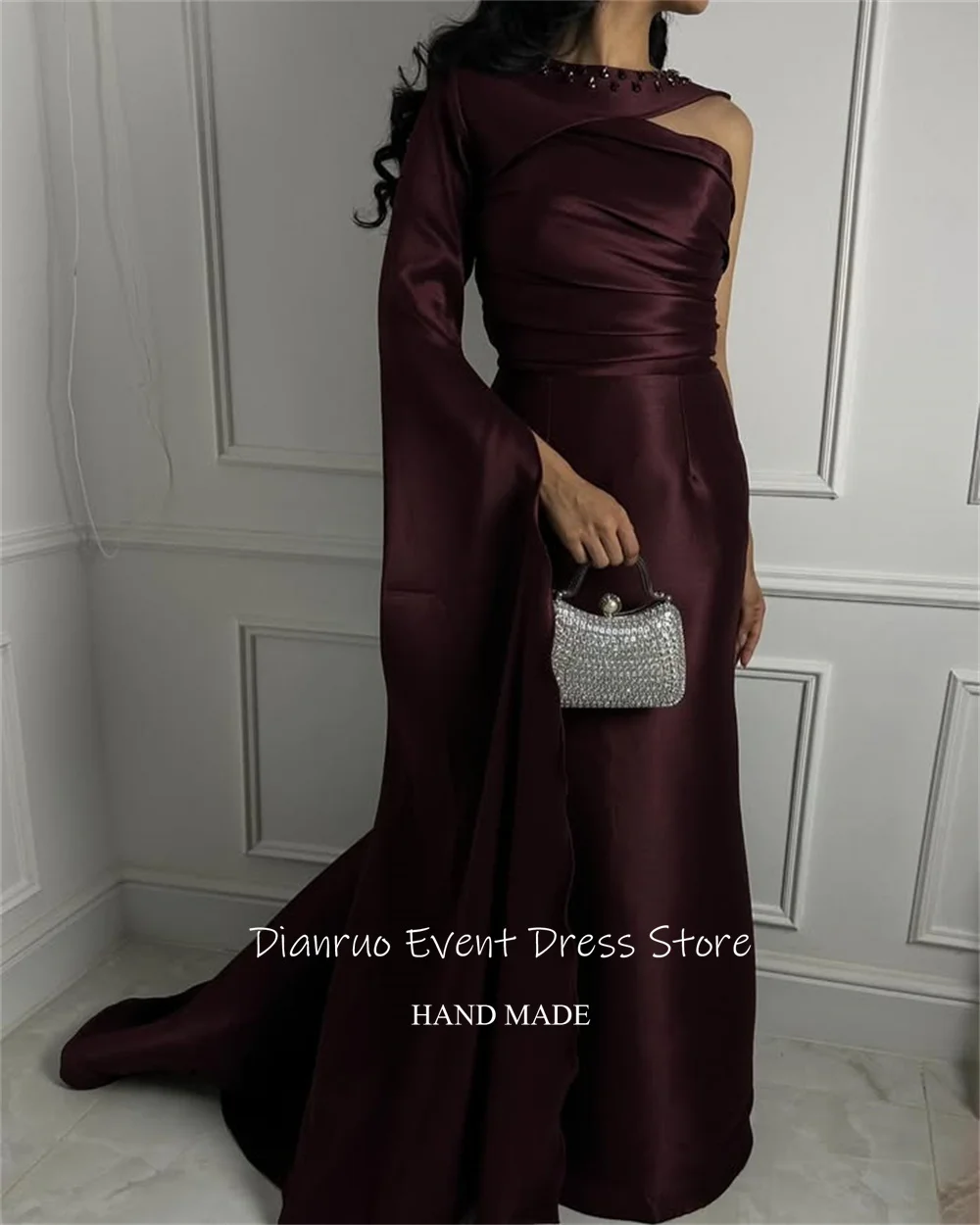 Dianruo Strapless Ruched Evening Dresses One Shoulder Elegant فساتين سهرة Pleat Crystal Mermaid Abendkleider Dubai Customized