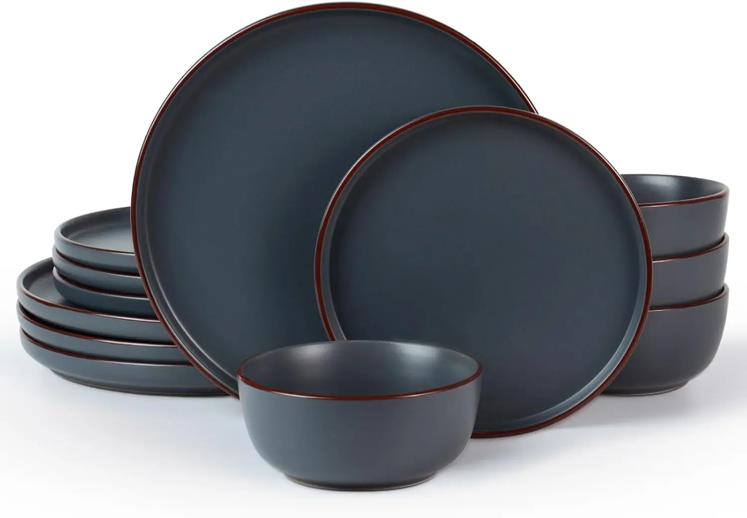 

Mercury Plates and Bowls Sets, 12 Pieces Stoneware Dinnerware Sets, Dishes Set for 4, Microwave and Dishwasher Safe, Charcoal