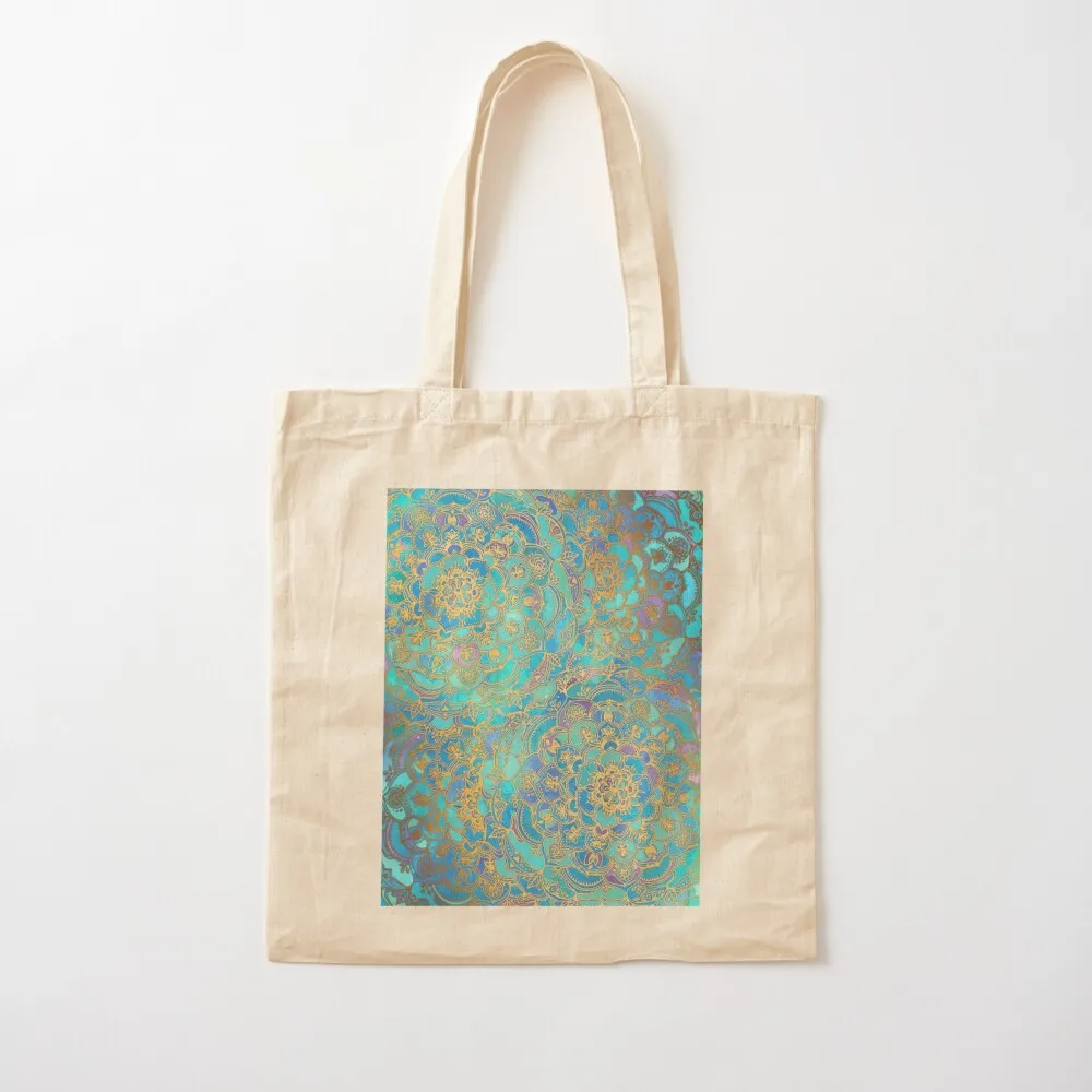 Sapphire & Jade Stained Glass Mandalas Tote Bag eco pack free delivery bags Canvas Tote Bag