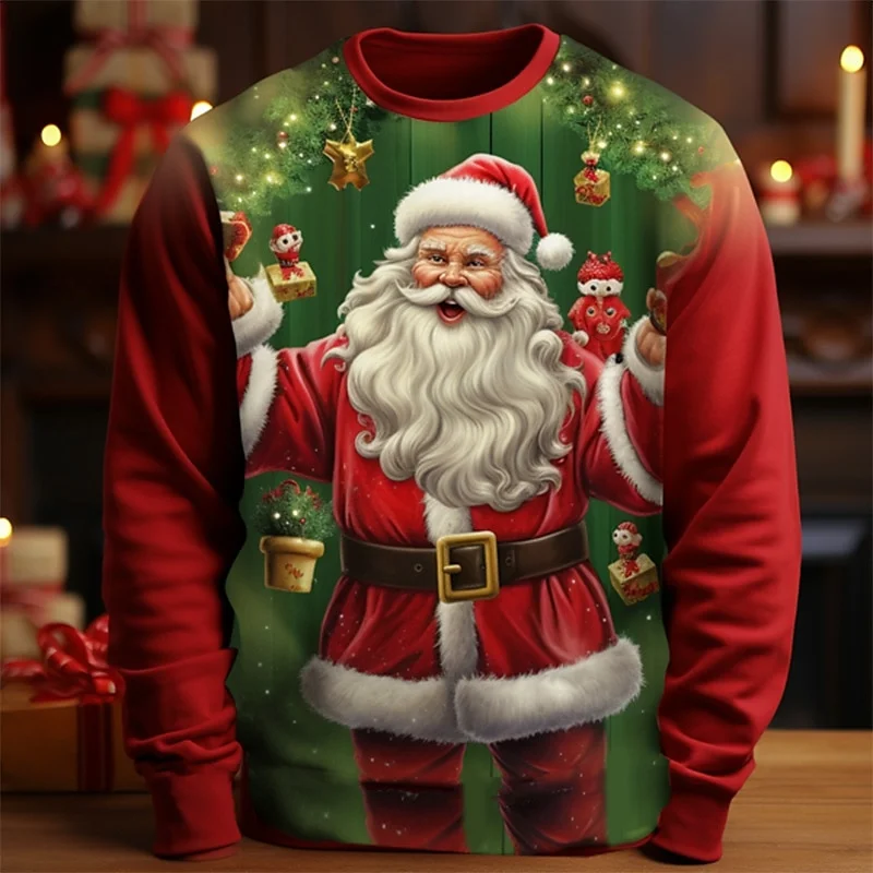 

Merry Chritsmas O-Neck Sweatshirt For Men 3D Printed Santa Claus Graphic Long Sleeve Tops Fashion Creative Comfortable Pullovers