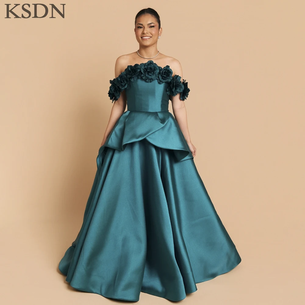 Ksdn luxo fora do ombro vestidos de noite ocasião especial sem mangas flor capela trem a linha vestidos ocasião especial vestido