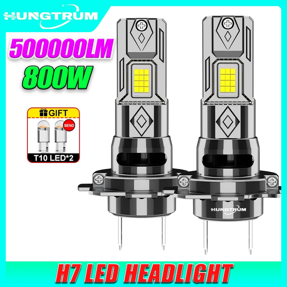 

H7 Led High Power Headlight Bulbs CANBUS Wireless Turbo Fan Diode Lights for Car 6000K Cool White IP68 Waterproof 800W Headlamp