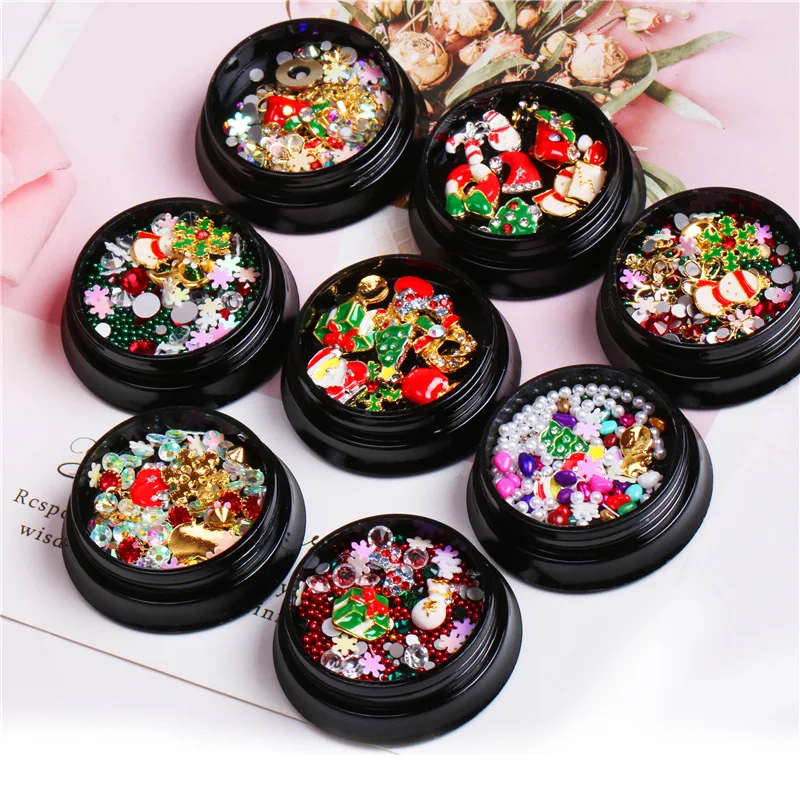Christmas Themed 3D Nail Art Rhinestones Sequins Paillette Glitter Gems Stickers For Nail Decoration Cute Manicure Ornaments