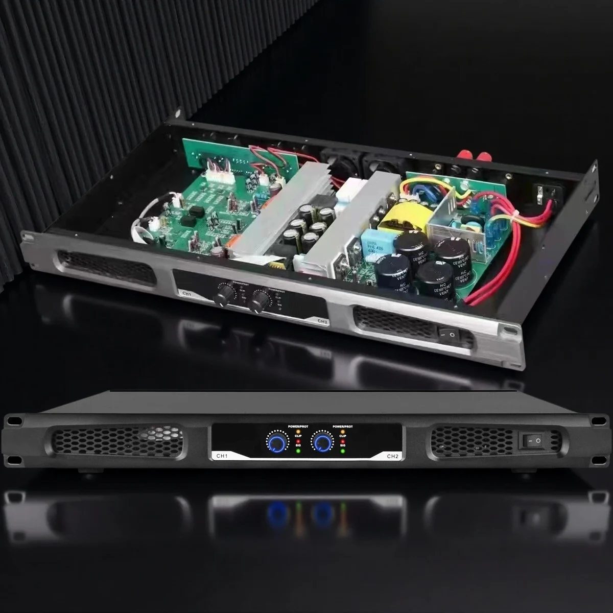Advanced 2-Channel Digital Power Amplifier 1300W×2 8Ω 3200W×2 4Ω MiCWL PX6200 Metal 1U Rack Mount for PA System Speaker
