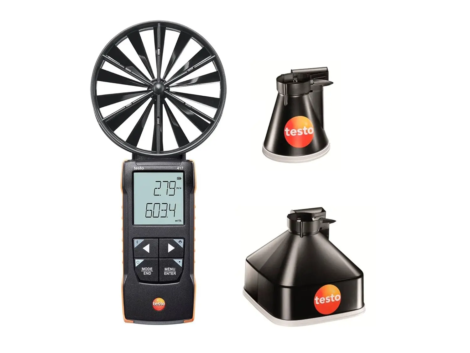 

Anemometer Set with Measurement Funnels – Handheld Airflow Meter for Air Velocity, and Temperature at Air Inlets and Outlets