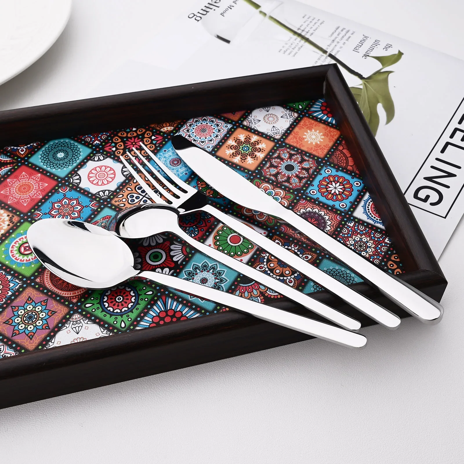 4Pcs Mirror Silver Cutlery Set Knife Fork Spoon Dinner Tableware Set Stainless Steel Flatware Kitchen Home Dinnerware Silverware