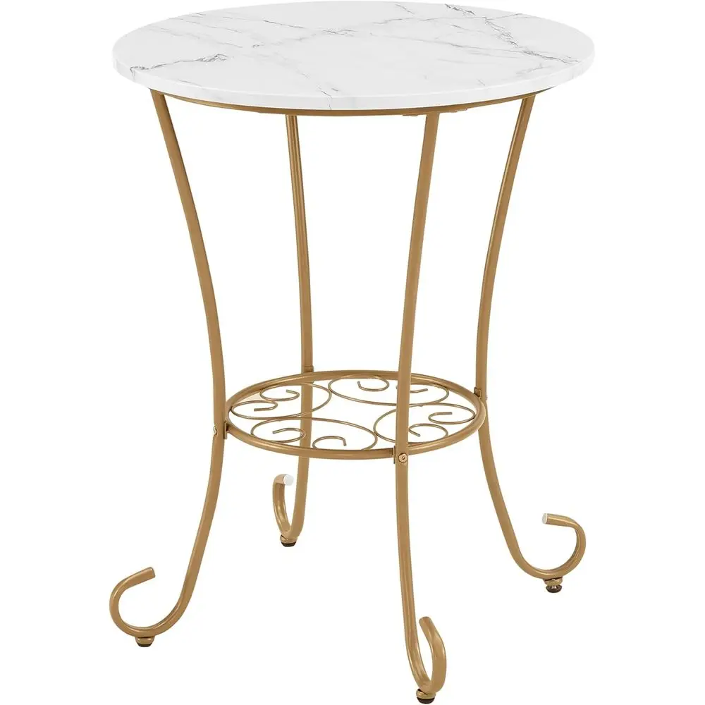 Set Bistro Dalam Ruangan Bergaya Prancis Vintage: Meja Bundar Motif Marmer dengan Kursi Berbingkai Logam Emas untuk Dapur atau Ruang Sarapan