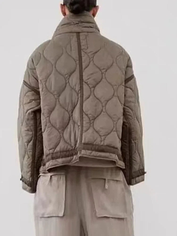 خريف شتاء جديد إمرأة موضة سترة قطن دافئة الوقوف طوق كم طويل الجبهة زيبر أزرار الإناث معطف خمر