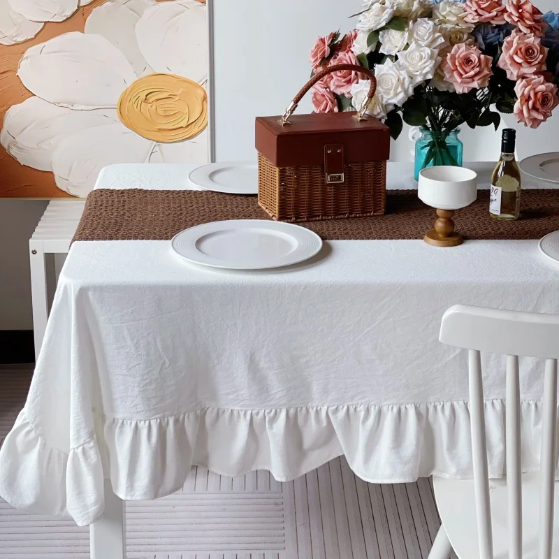 100%Cotton Rectangle TableCloth Washable Vintage Ruffle Tablecloth For Wedding Party Dining Banquet Decor Living Room TableCloth