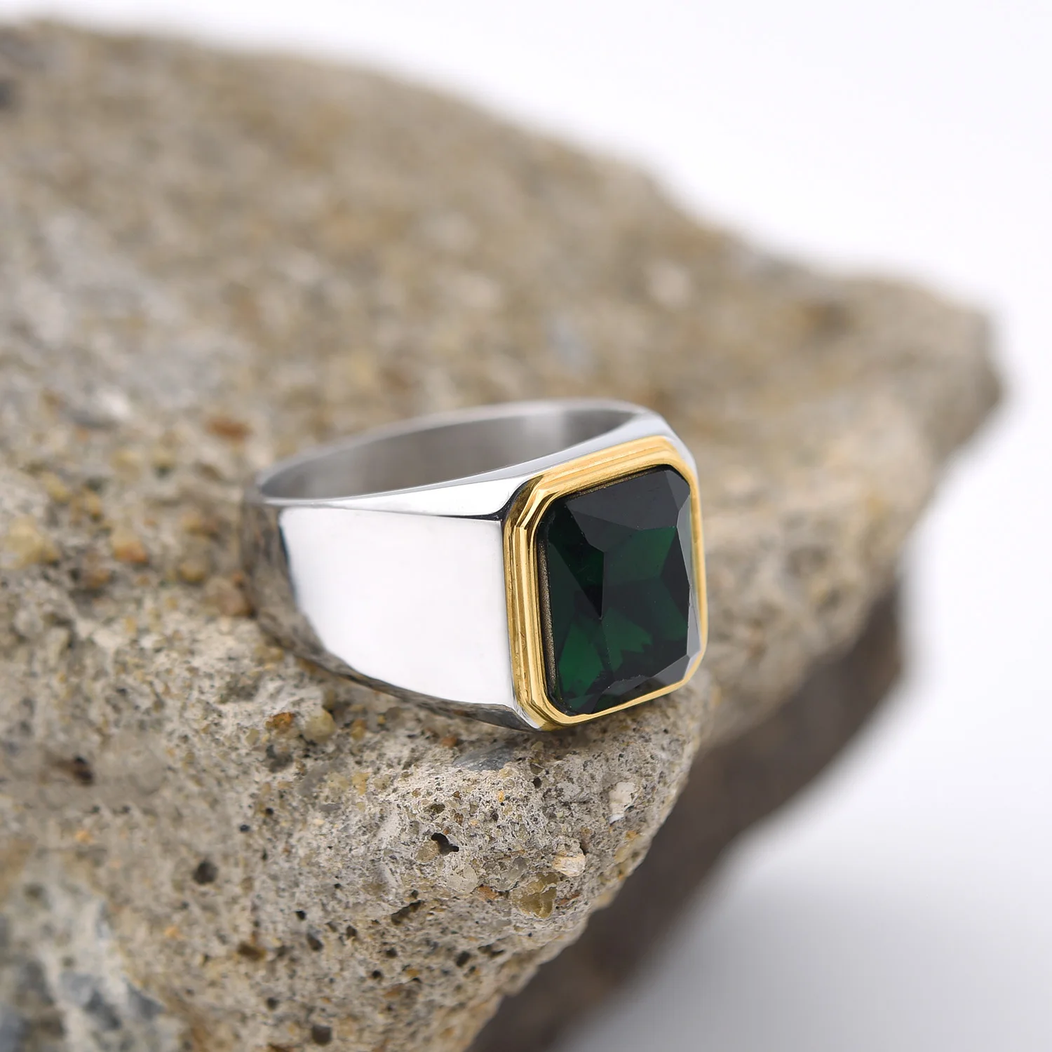 New trendy high quality stainless steel multi-color gemstone style golden agate ring