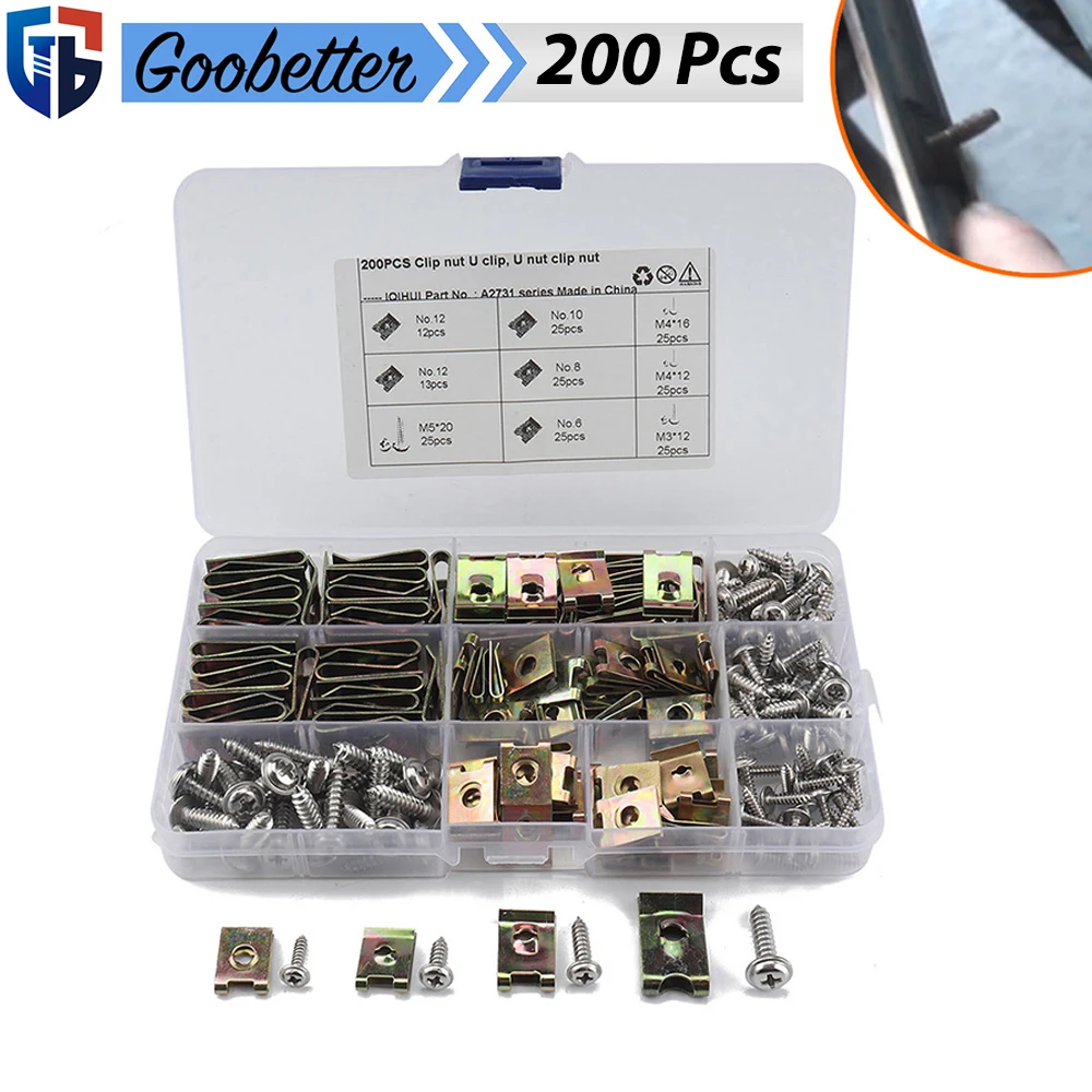 

200Pcs U Nuts Speed Fastener Tapping Screws Set M3 M4 M5 Metal Clip Fixing Car Undertray Sheet Panel Kit for Motorcycle