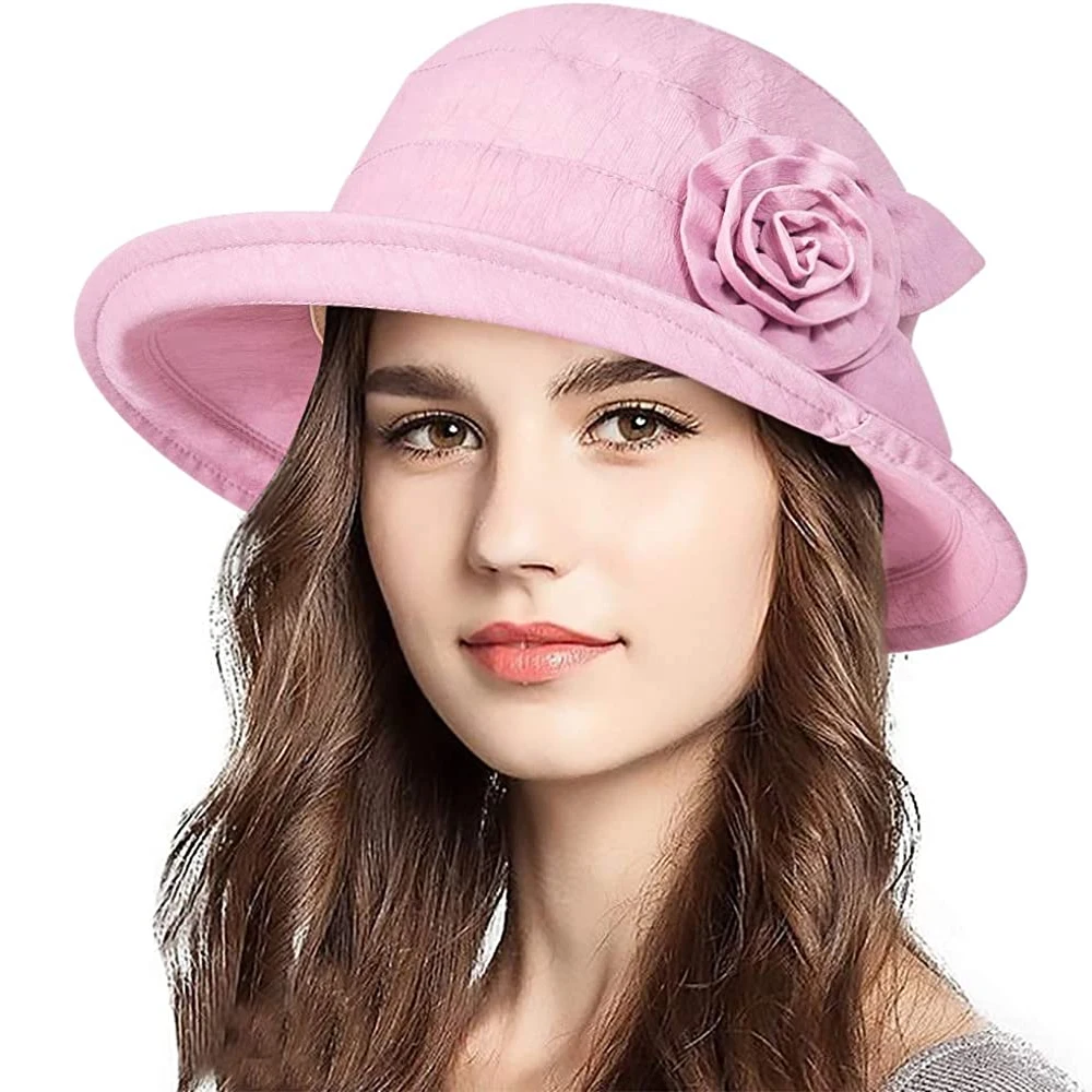 

Womens Floral Bucket Hats Wide Brim Derby Church Wedding Cloche Bowler Fascinators Elegant Ladies Outdoor Beach Foldable Sun Cap