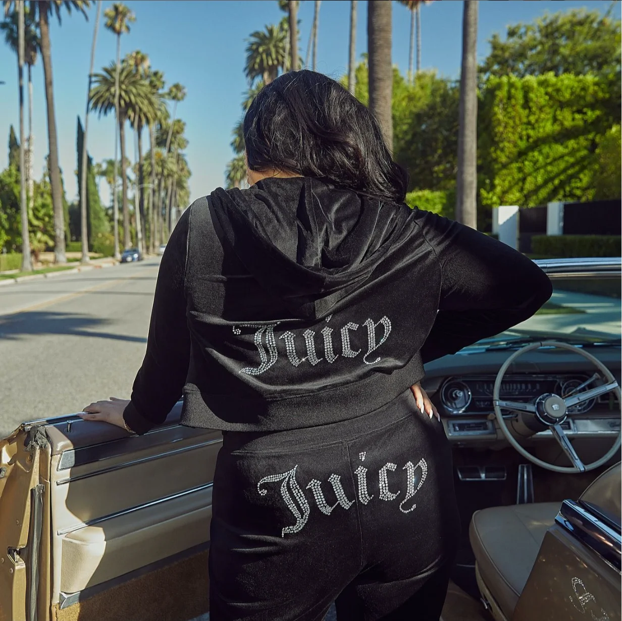 Juicy Retro Classic Style Velvet Tracksuit Juicy Tracksuit 2 Pc Women Velvet  Sweatshirt and Pants With Diamond Crystals