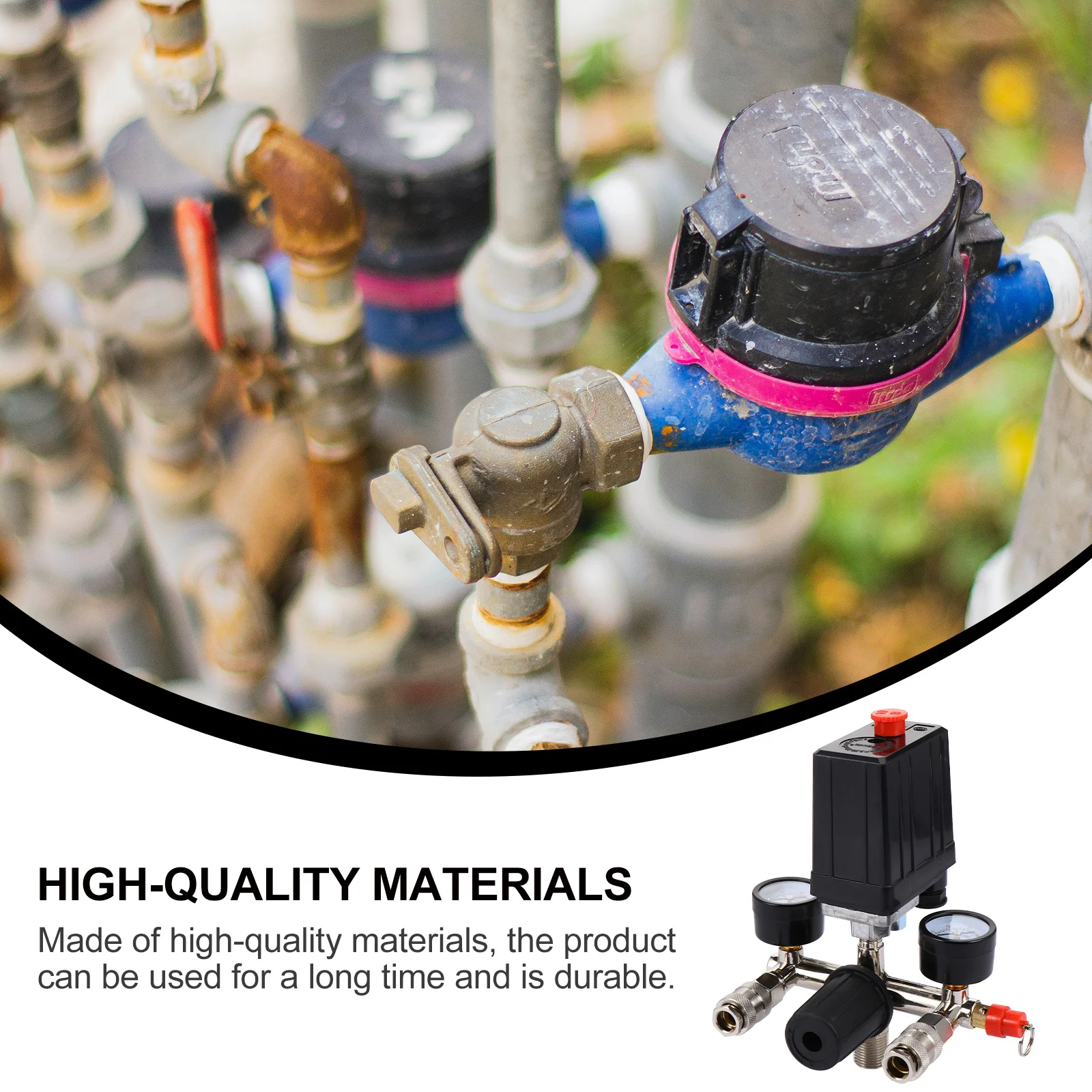 

Air Compressor Bracket Assembly Pressure Control Manifold Regulator Dual Gauge Durable Safety Valve Air Compressor Gauge