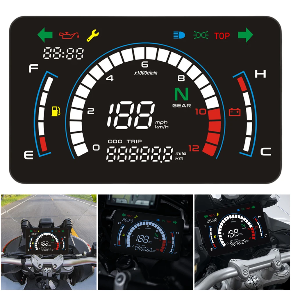 LED Digital Motorcycle Speedometer LCD Screen Motorbike Dashboard Larger Board Adjustable Digital Meter Speedometer Assy