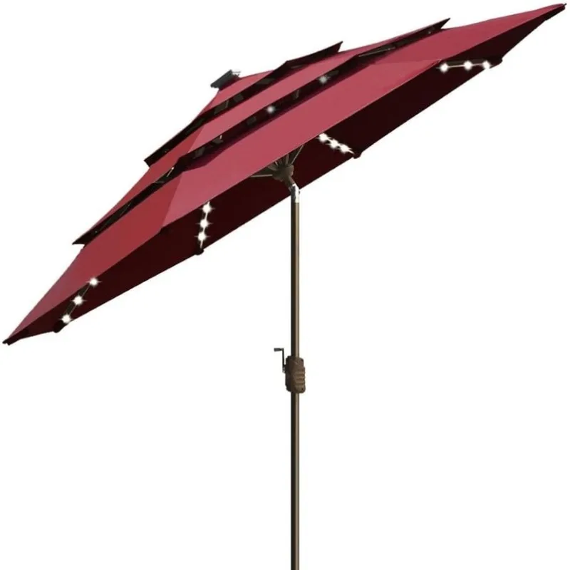 EliteShade USA 10-Year-Non-Fading Solar 9ft 3 Tiers Market Umbrella with 80 LED Lights Patio Umbrellas Outdoor Table